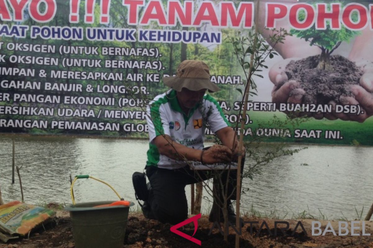 Pemprov Babel tanam pohon kolam retensi Pangkalpinang