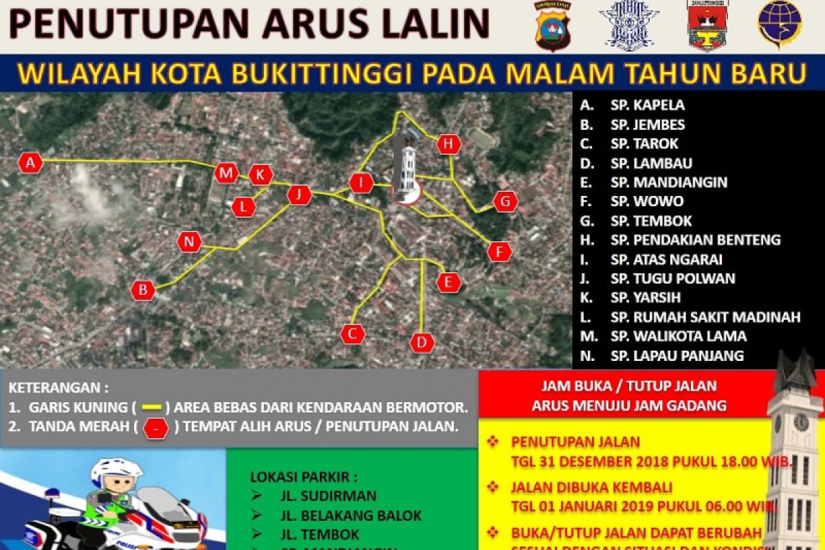 Jalan di Bukittinggi mulai ditutup 31 Desember sore