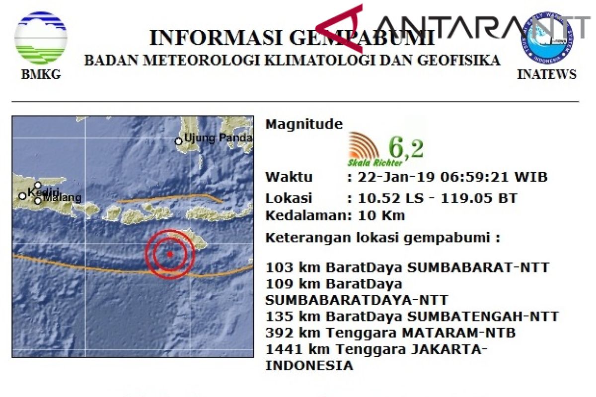 Gempa berkekuatan 6,2 SR guncang Sumba Barat