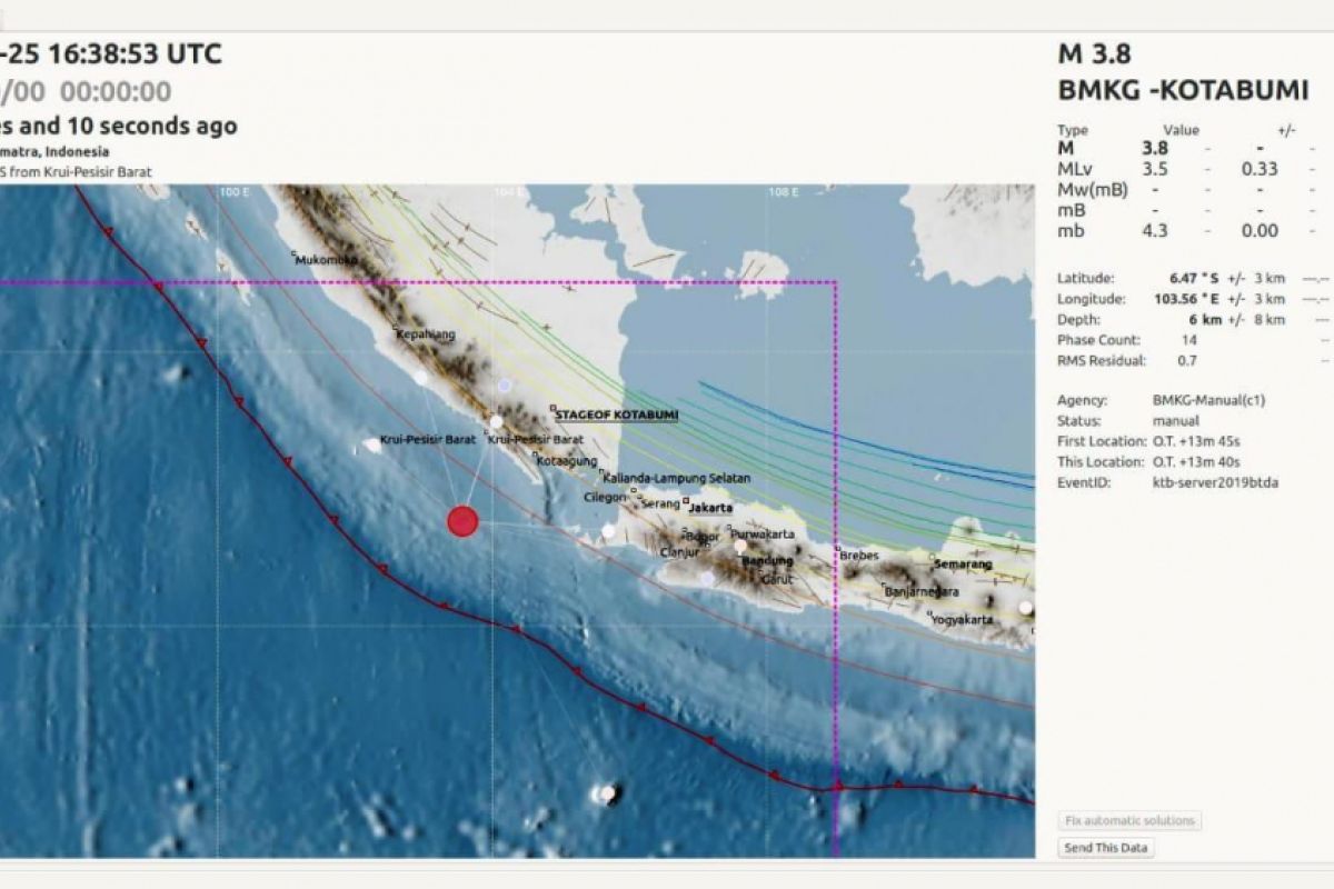 Gempa Magnitudo 3,8 di Pesisir Barat Lampung