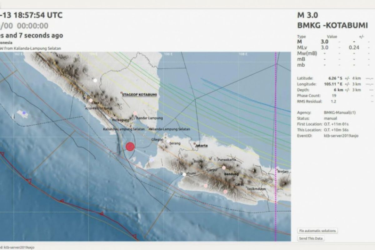 Gempa Magnitudo 3,0 pada 85 km tenggara Pesawaran Lampung