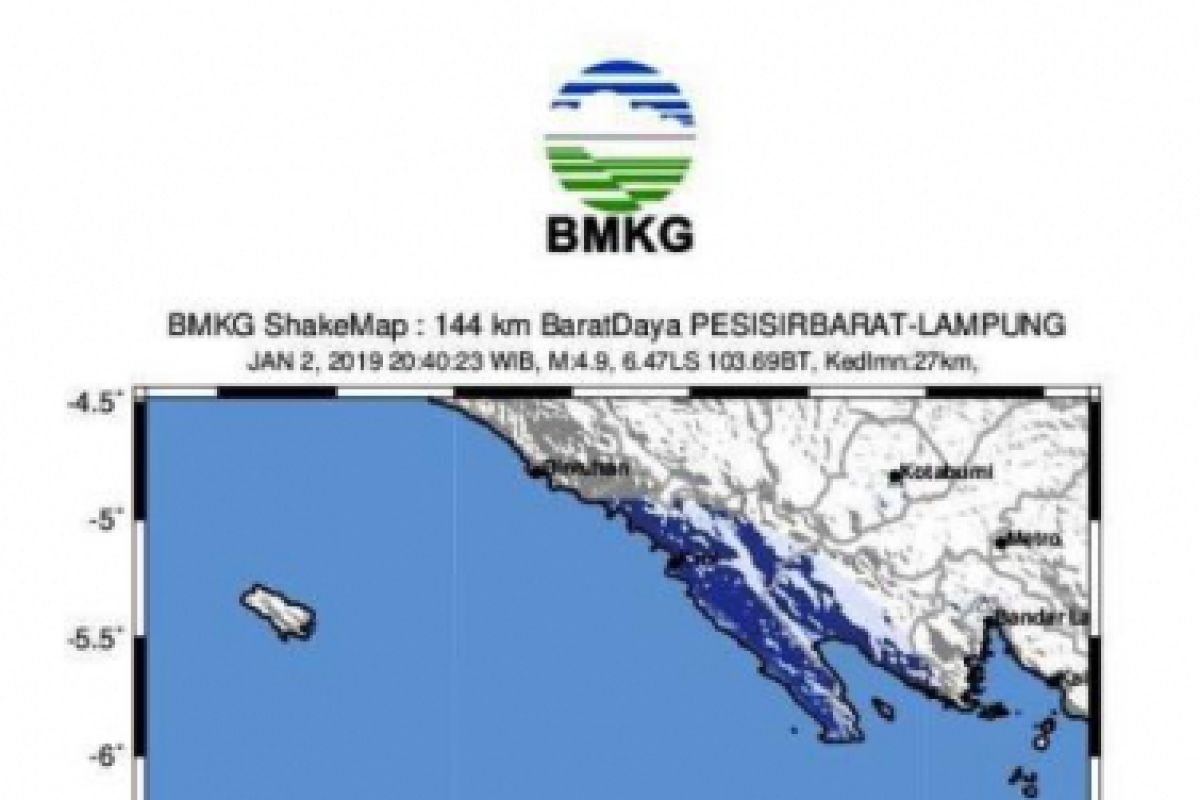 BMKG: Gempa 4,9 SR di Pesisir Barat Lampung Tak Berpotensi Tsunami