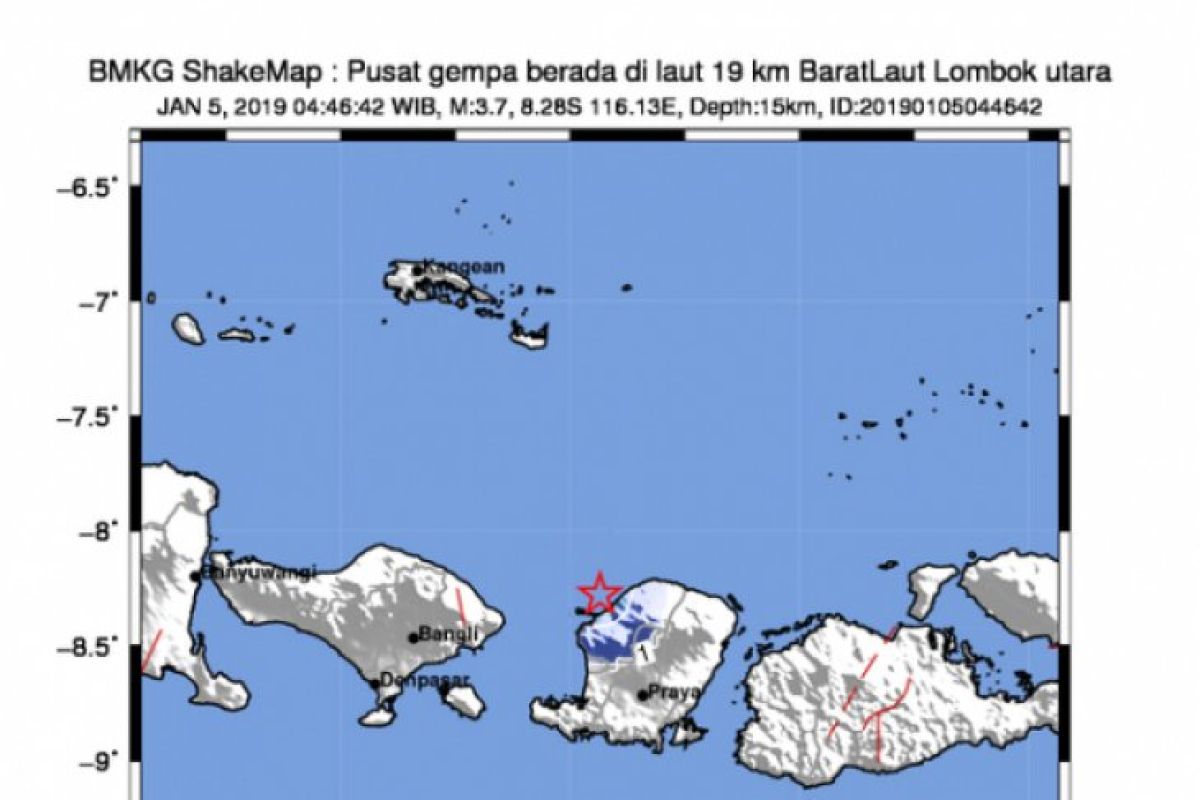 Gempa 3,7 SR guncang Lombok Utara