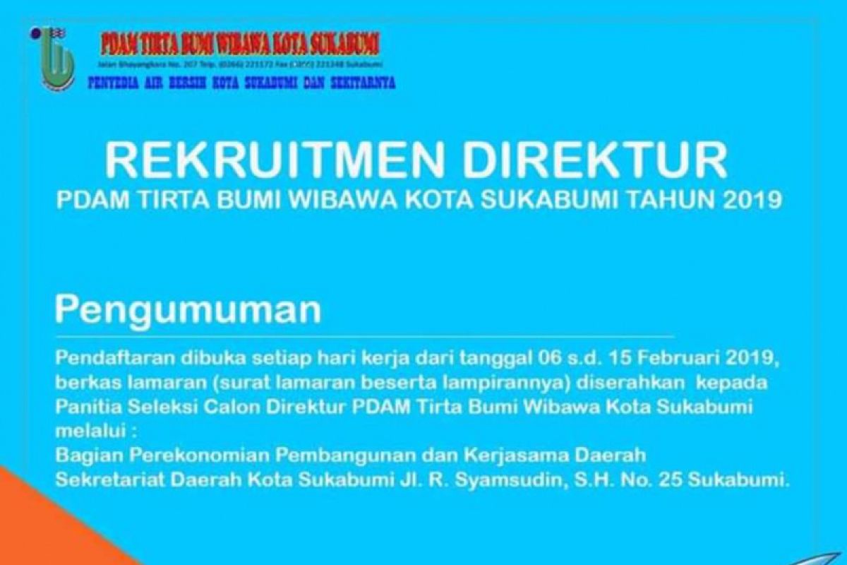 Pemkot Sukabumi lelang jabatan Direktur PDAM