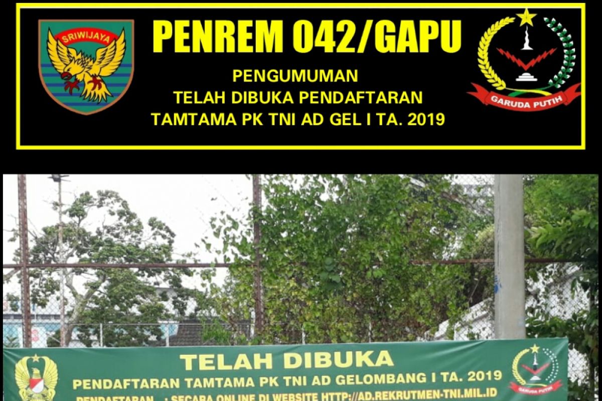 Ajenrem 042/Gapu buka pendaftaran TNI AD Tamtama