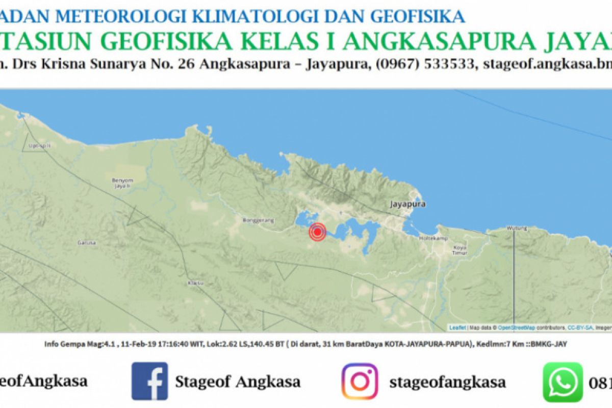 Gempa 4,1 SR guncang Kabupaten Jayapura
