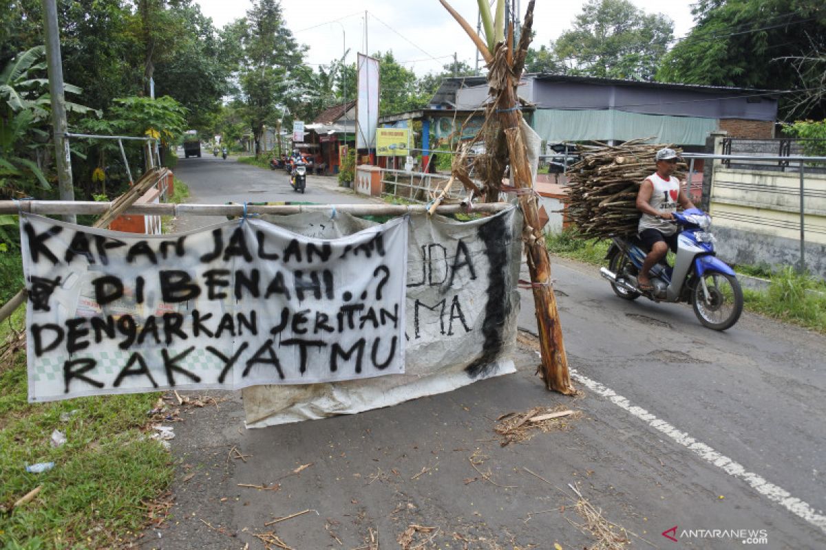 Warga Bantul tanam pohon pisang di jalan berlubang