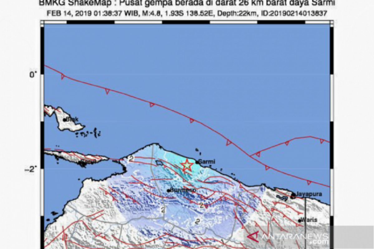 Sarmin, Papua diguncang gempa magnitudo 4,8