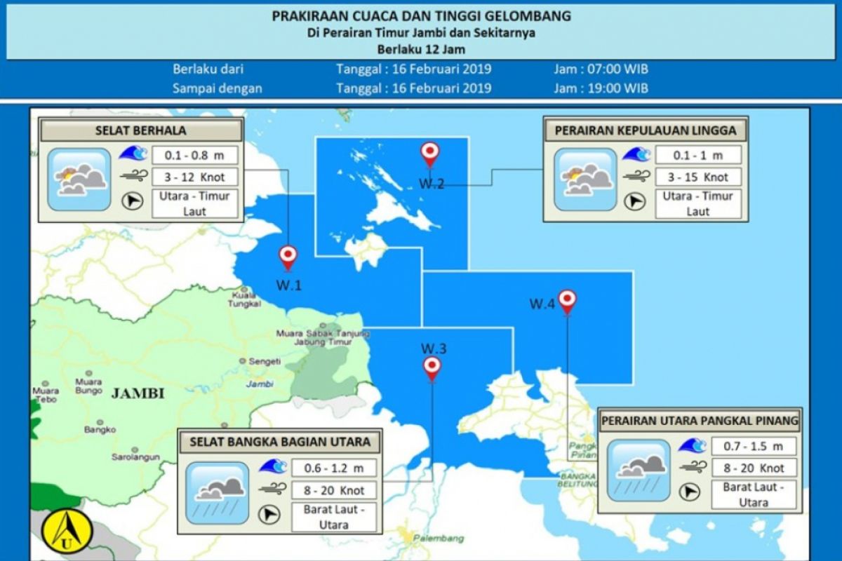 Prakiraan cuaca dan gelombang perairan Jambi, Sabtu (16/2)