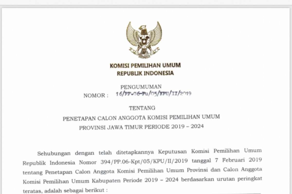 Lima Petahana Lolos Komisioner KPU Jatim 2019-2024