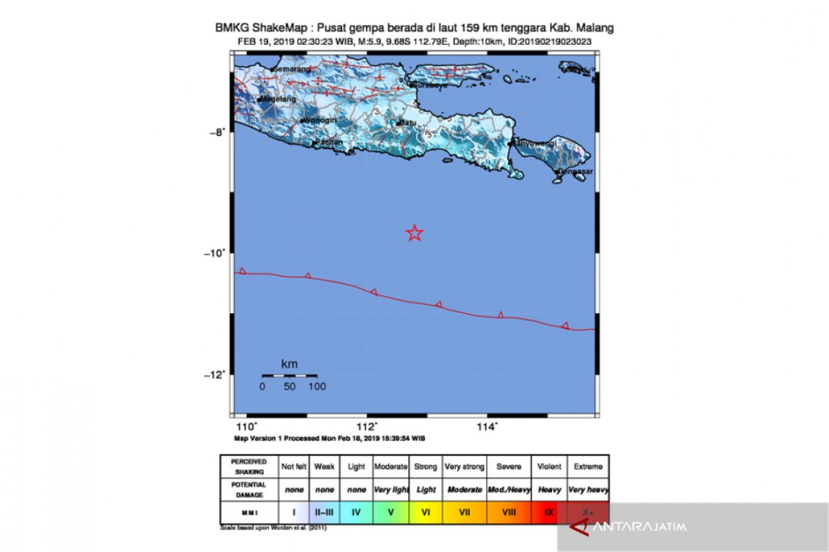 5,9 Magnitude Earthquake Jolts Southern Coastal Region of East Java