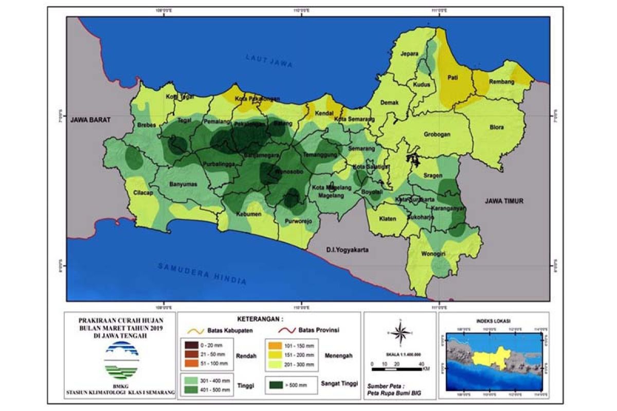 BMKG: curah hujan wilayah tengah Jateng masih tinggi