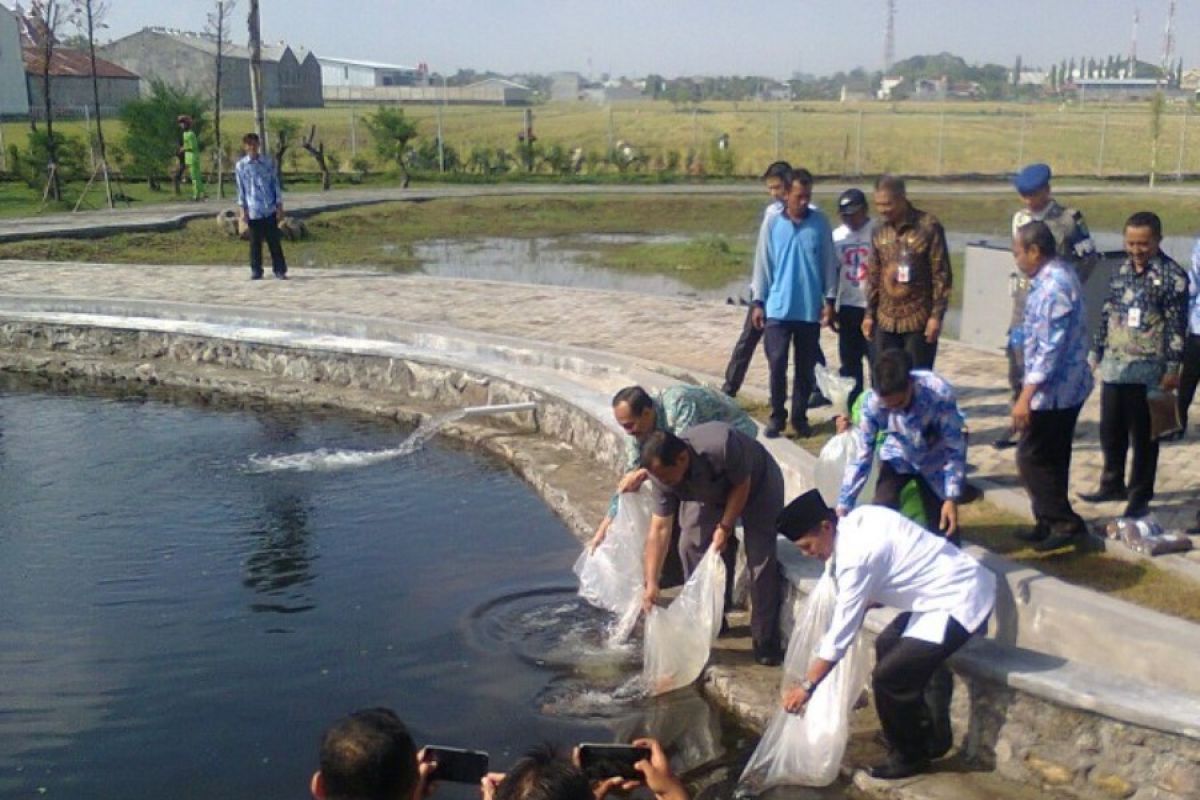 Benih ikan koi ditebar di taman hutan Kota Madiun-Jatim