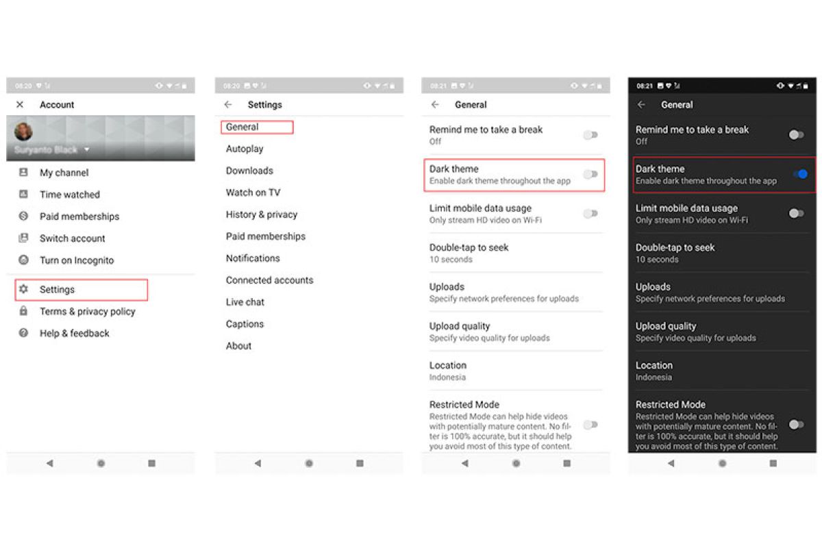 Begini cara mengaktifkan "Dark Mode" Youtube