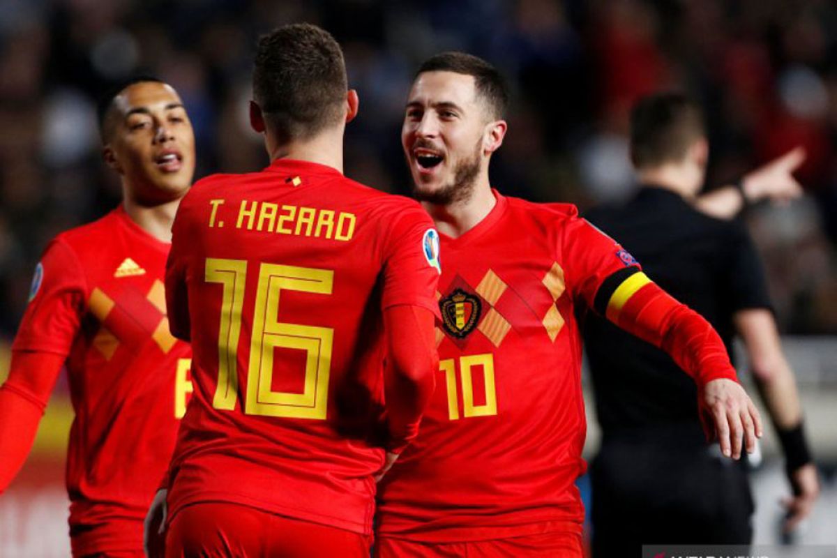 Aksi Hazard baru 10 menit pertandingan cetak gol ke gawang Siprus