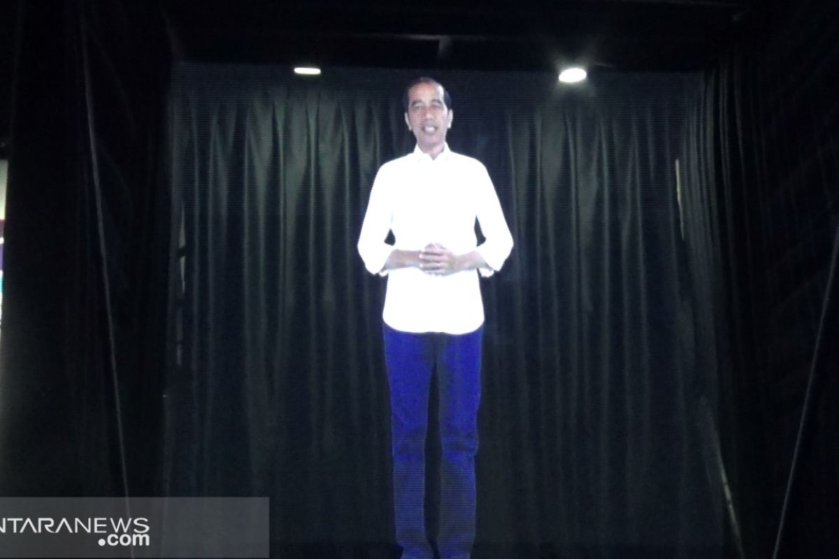 Hologram Joko Widodo ramaikan nobar debat Capres dekat rumah Ma'ruf