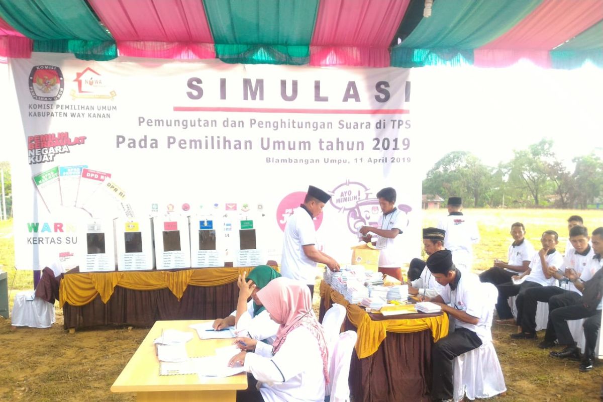 Kpu waykanan gelar simulasi pencoblosan dan penghitungan surat suara