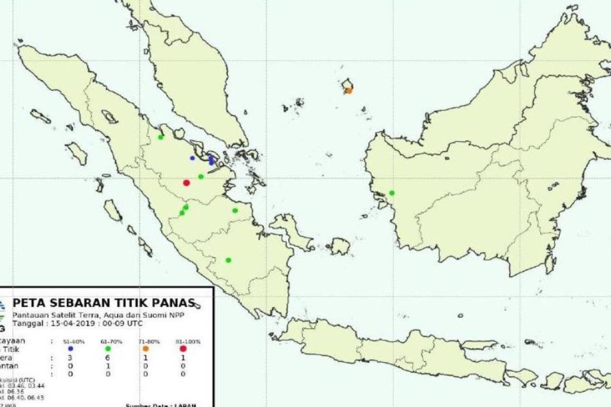 Senin (15/4) sore, terpantau dua hotspot di Jambi