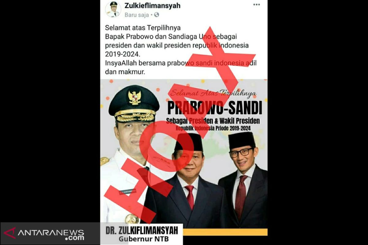 Gubernur NTB bantah ucapkan selamat atas kemenangan Prabowo-Sandiaga