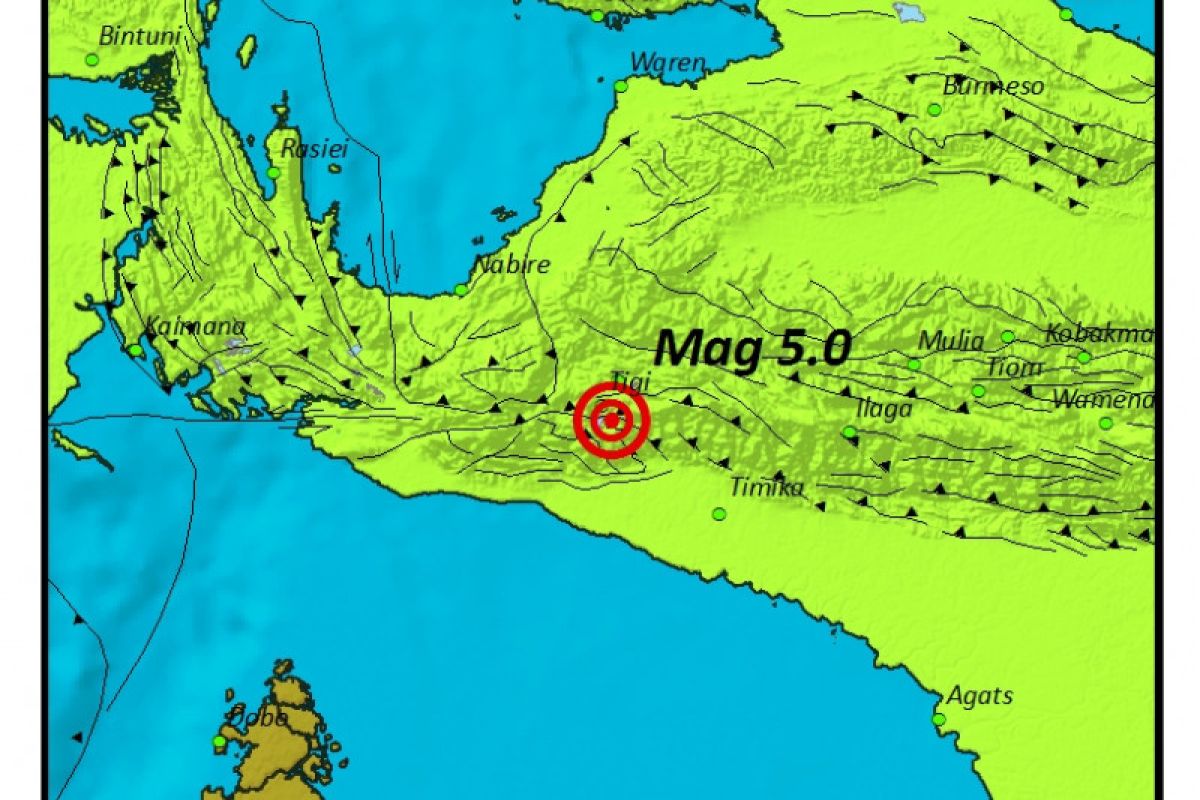 Gempa 5,0 SR guncang Deiyai namun tidak berpotensi tsunami
