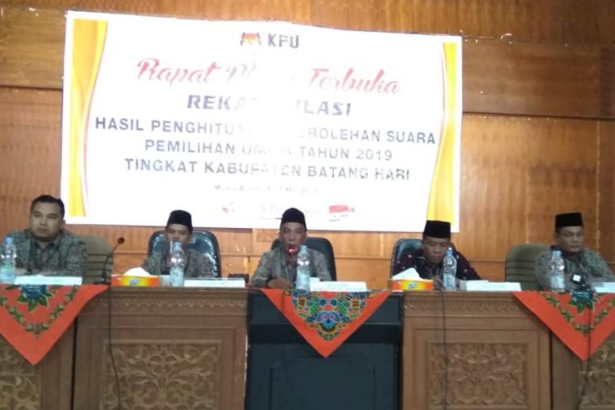 Pleno rekapitulasi KPU Batanghari tuntas, Prabowo-Sandi unggul