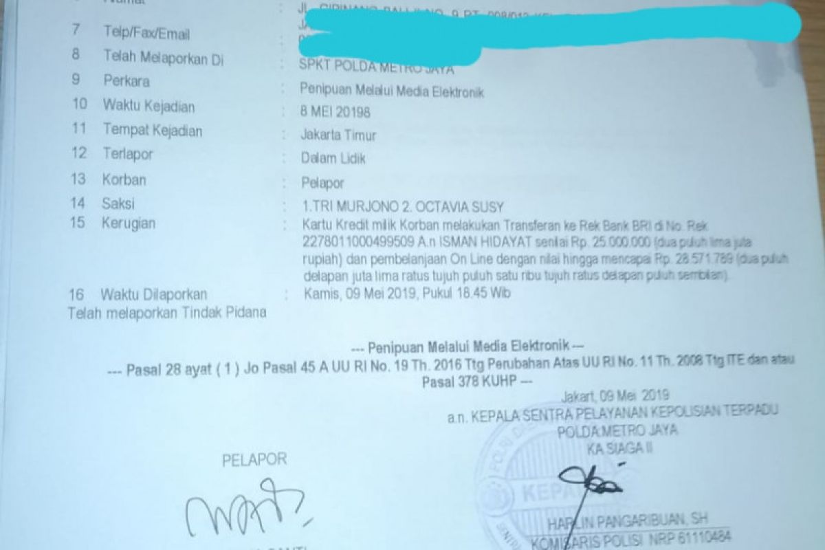 Wartawan laporkan penipuan melalui media elektronik ke Polda Metro