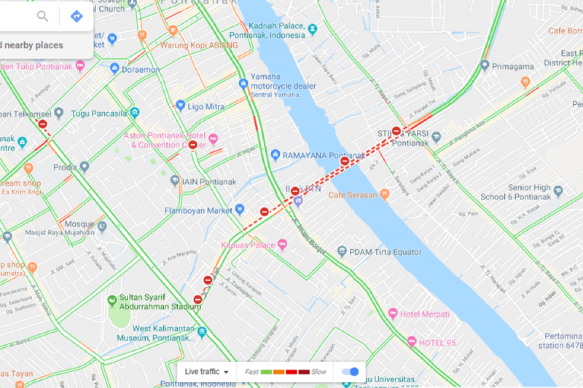 Ruas jalan di Kota Pontianak yang ditutup versi Google Maps