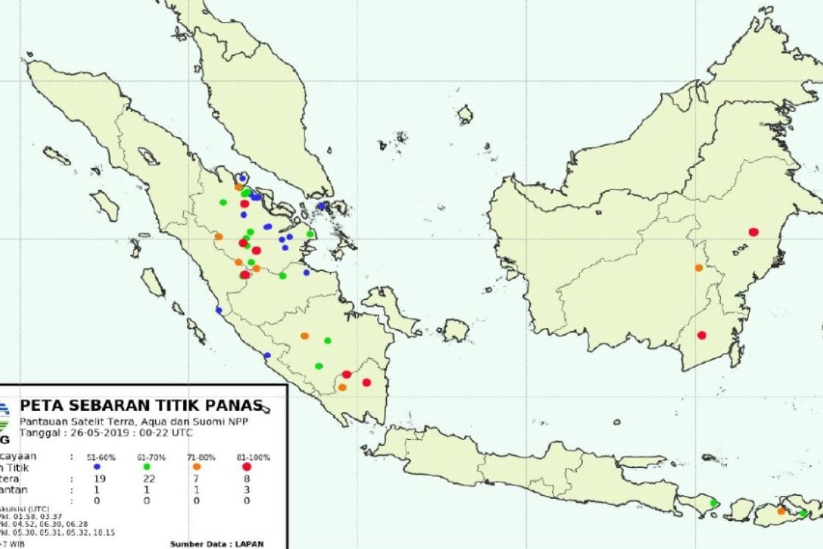 Tiga  titik api terpantau di Jambi, Senin (27/5)