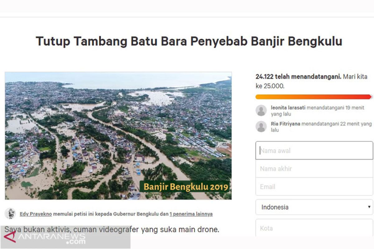 24 ribu orang teken petisi tutup tambang batu bara di Bengkulu