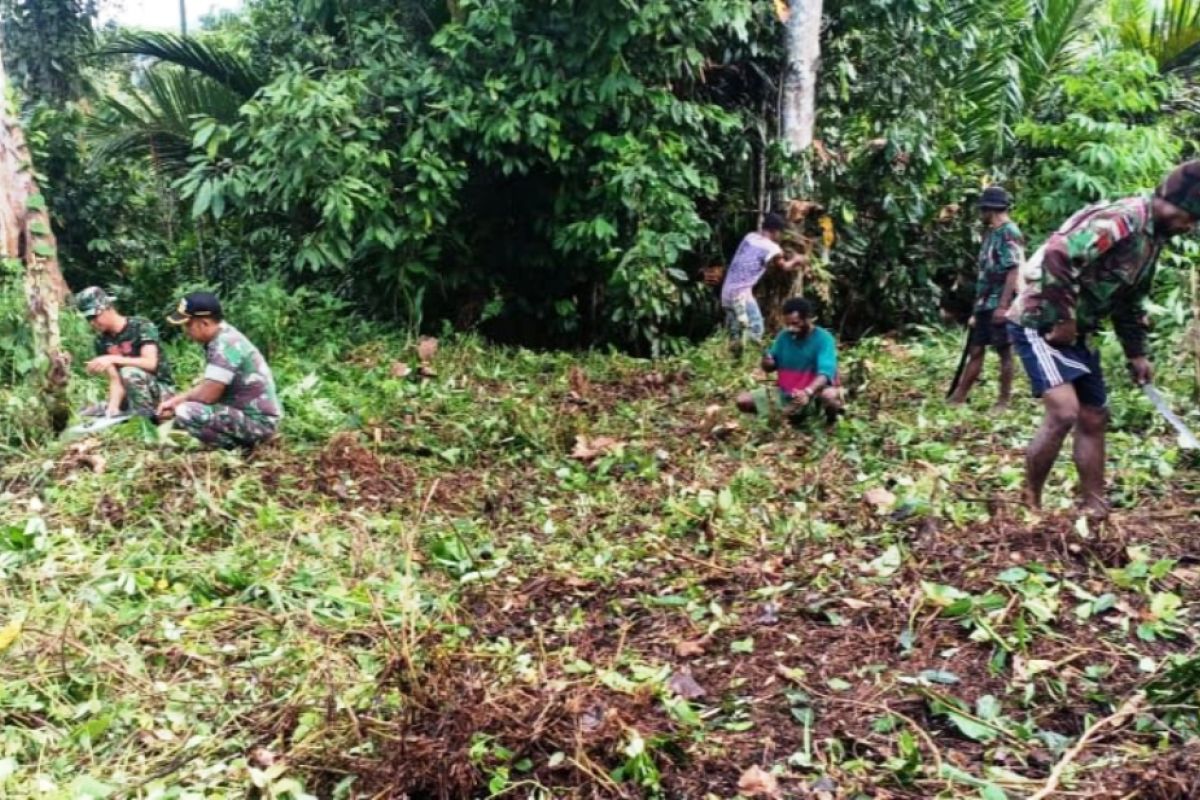 Satgas Pamtas RI-PNG bersihkan lahan untuk bangun pasar