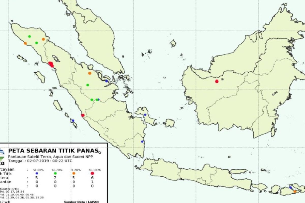 Rabu (3/7), tak terpantau hotspot di Jambi