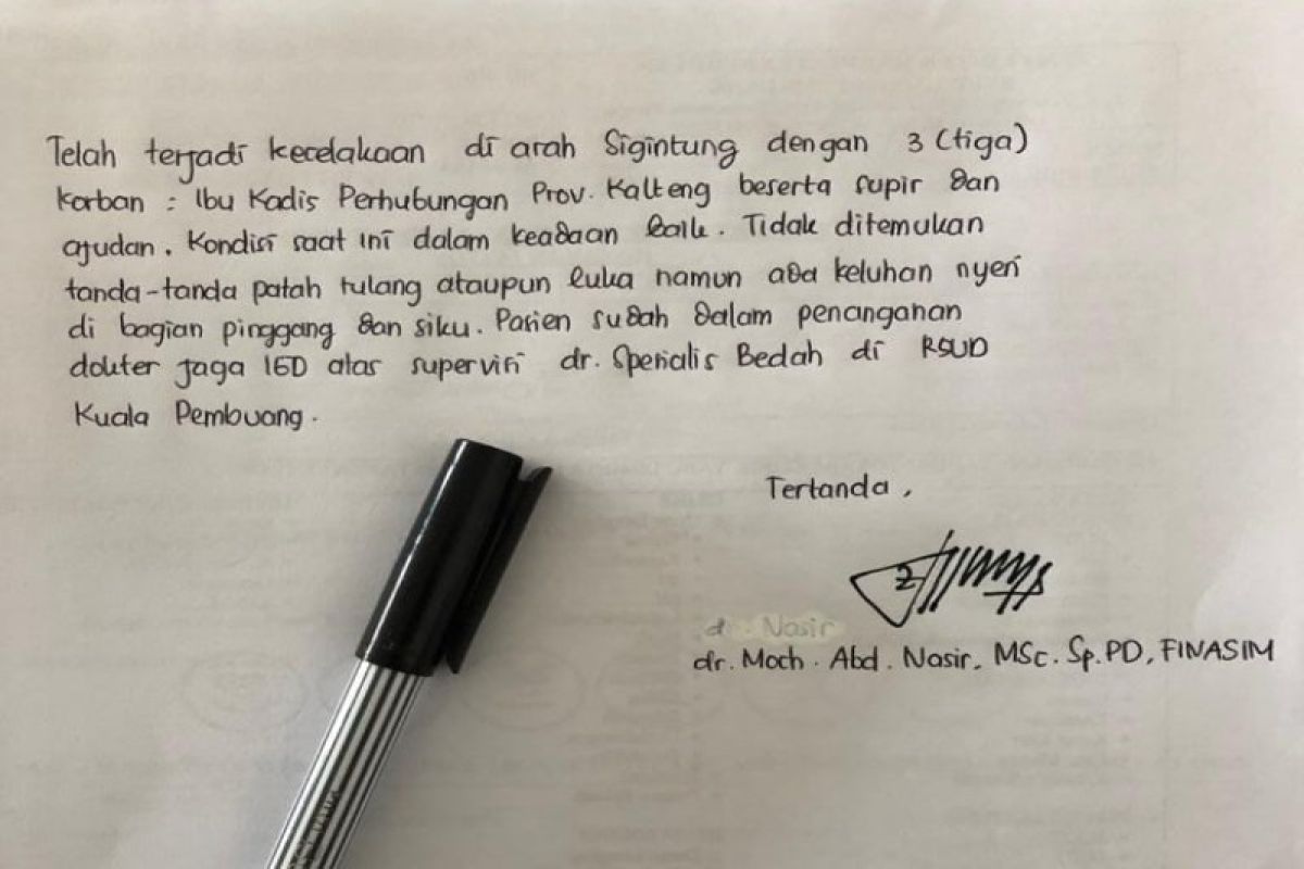 Begini kondisi Kadishub Kalteng usai mengalami kecelakaan