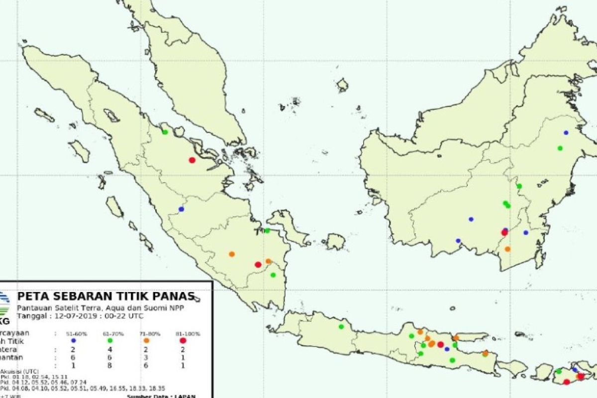 Sabtu (13/7), tak terpantau hotspot di Jambi