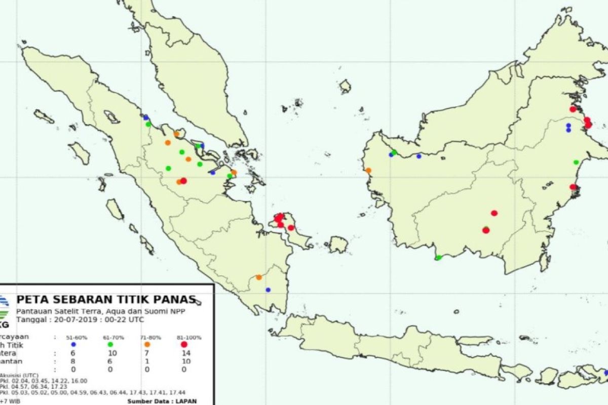 Minggu (21/7), tak ditemukan titik panas di Jambi