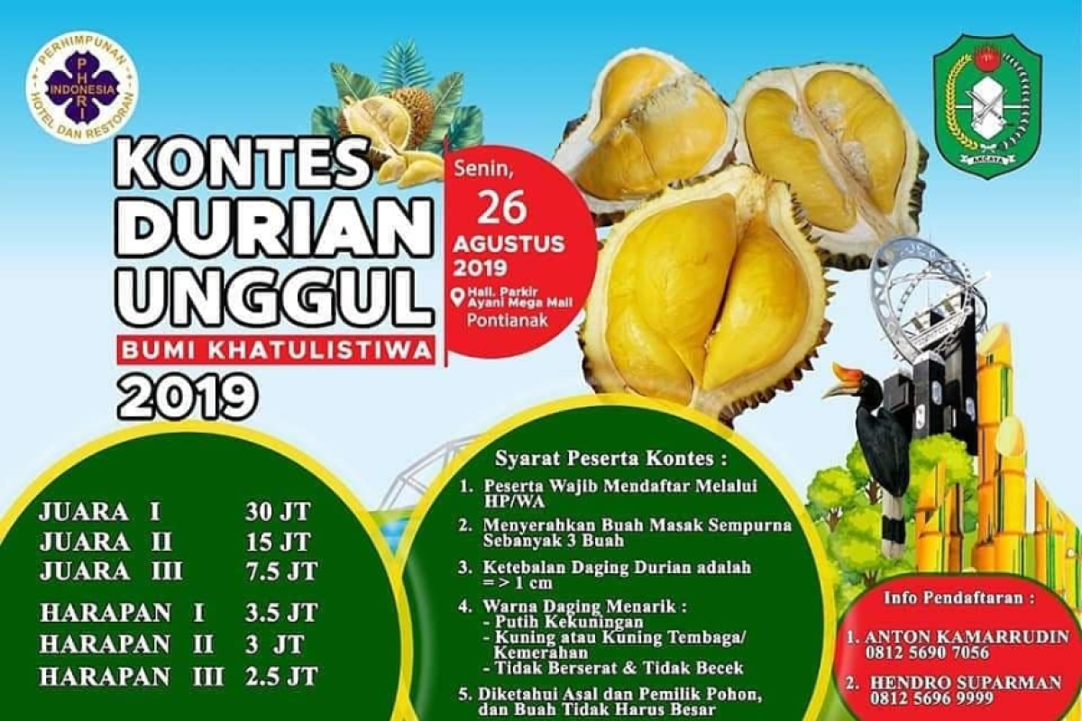 Ini syarat dan hadiah Kontes Durian Unggul Bumi Khatulistiwa 2019