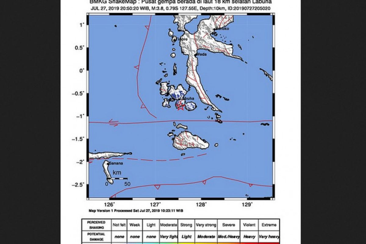 Gempa 3,8 SR terjadi di Kota Labuha Halmahera Selatan