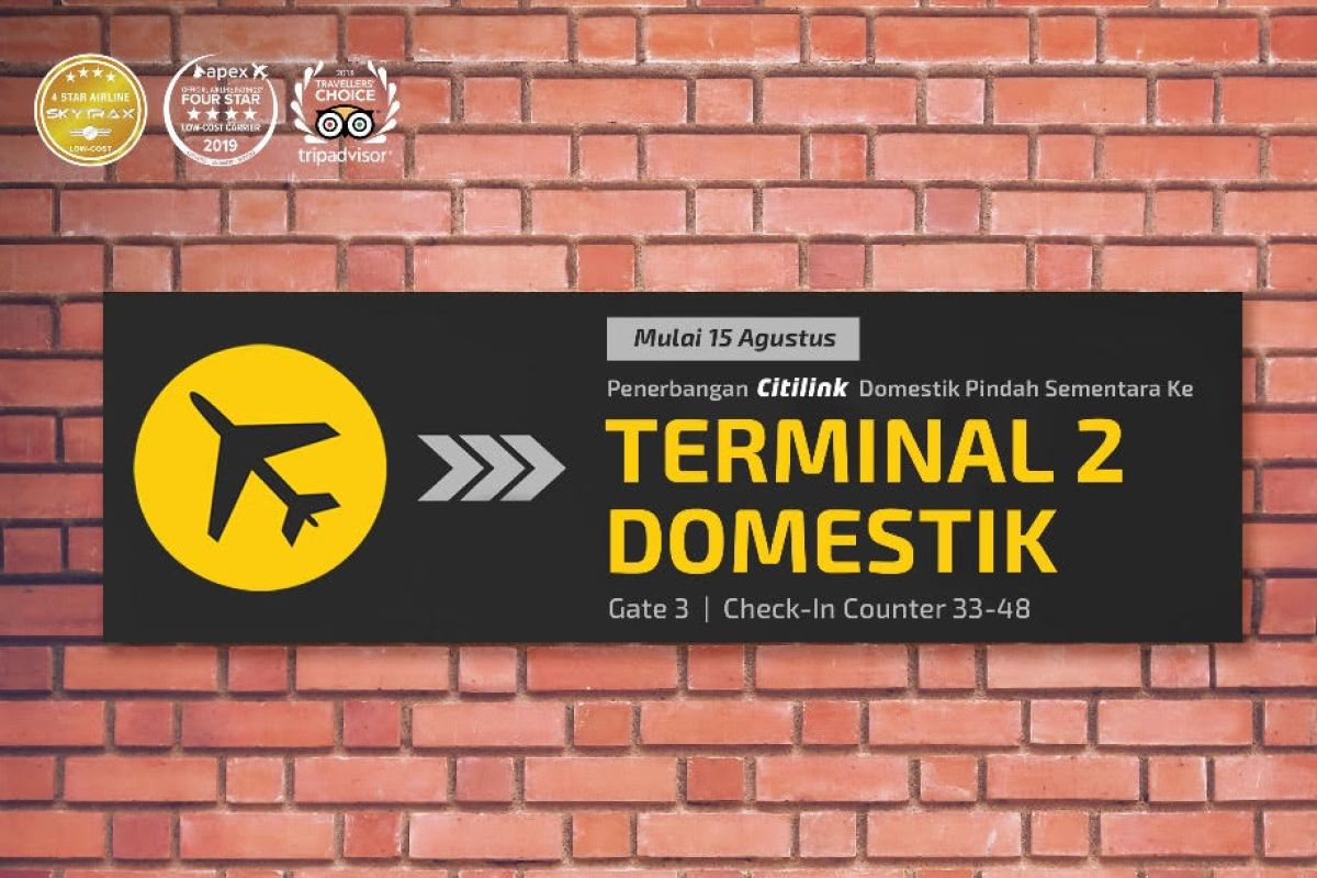 Penerbangan rute domestik Citilink  pindah sementara ke Terminal 2