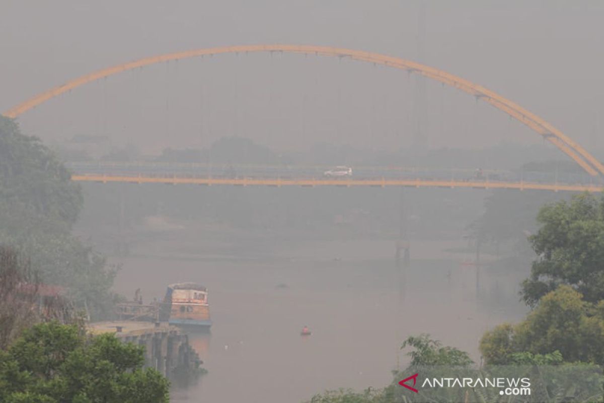 Jarak pandang menurun akibat kabut asap yang menyelimuti Pekanbaru