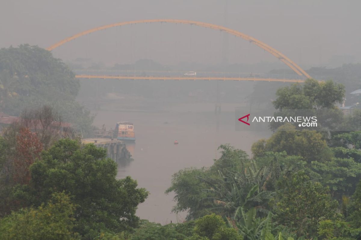 Udara kota Pekanbaru memutih diselimuti asap akibat Karhutla