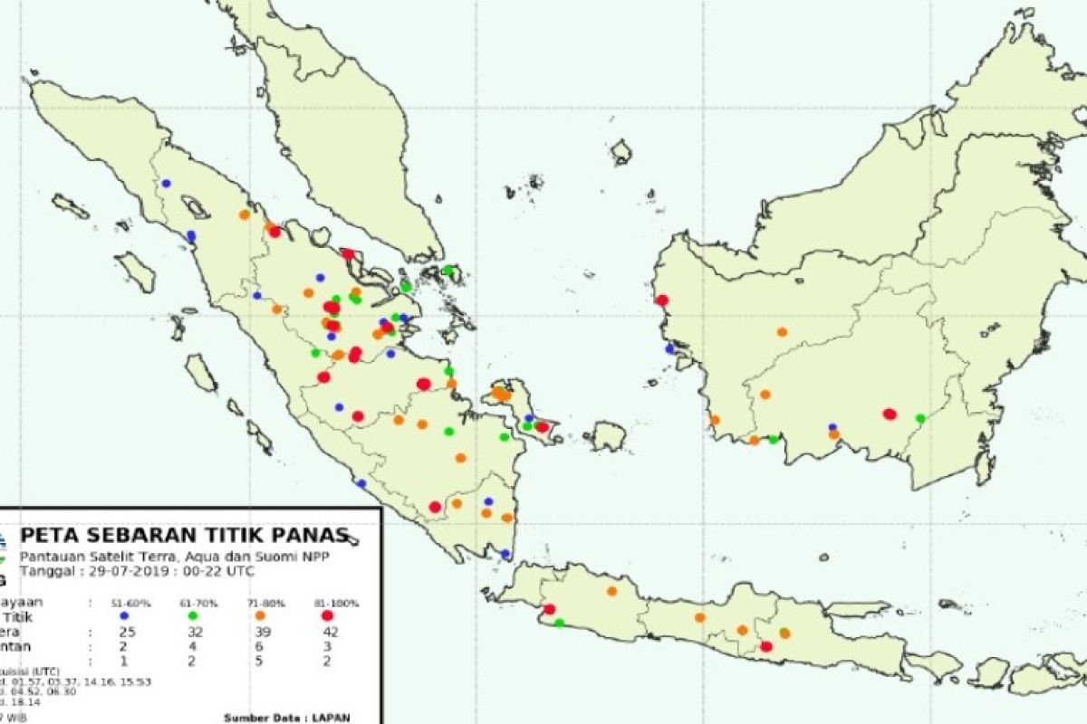 Selasa (30/7), 30 titik panas terpantau di Jambi