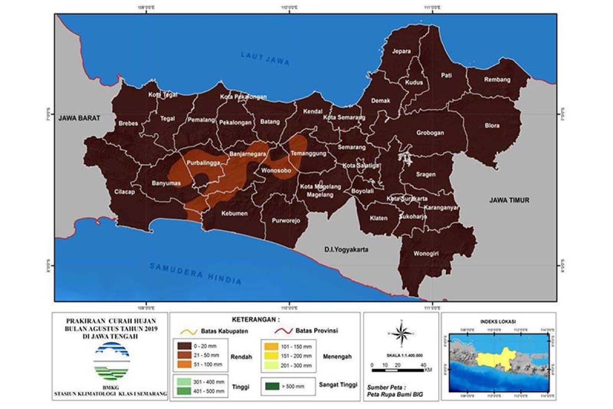 Curah hujan di Jateng bagian selatan diprakirakan rendah