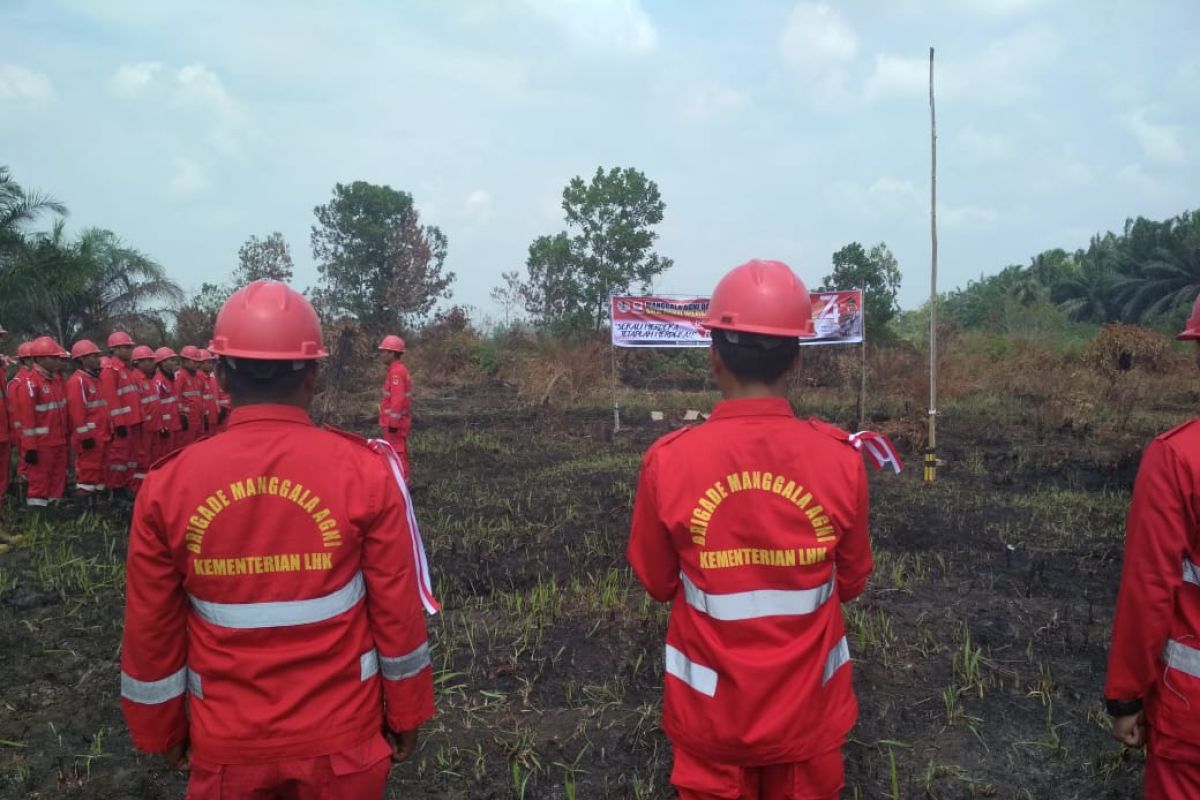 Puluhan anggota Manggala Agni upacara HUT RI di lokasi Karhutla