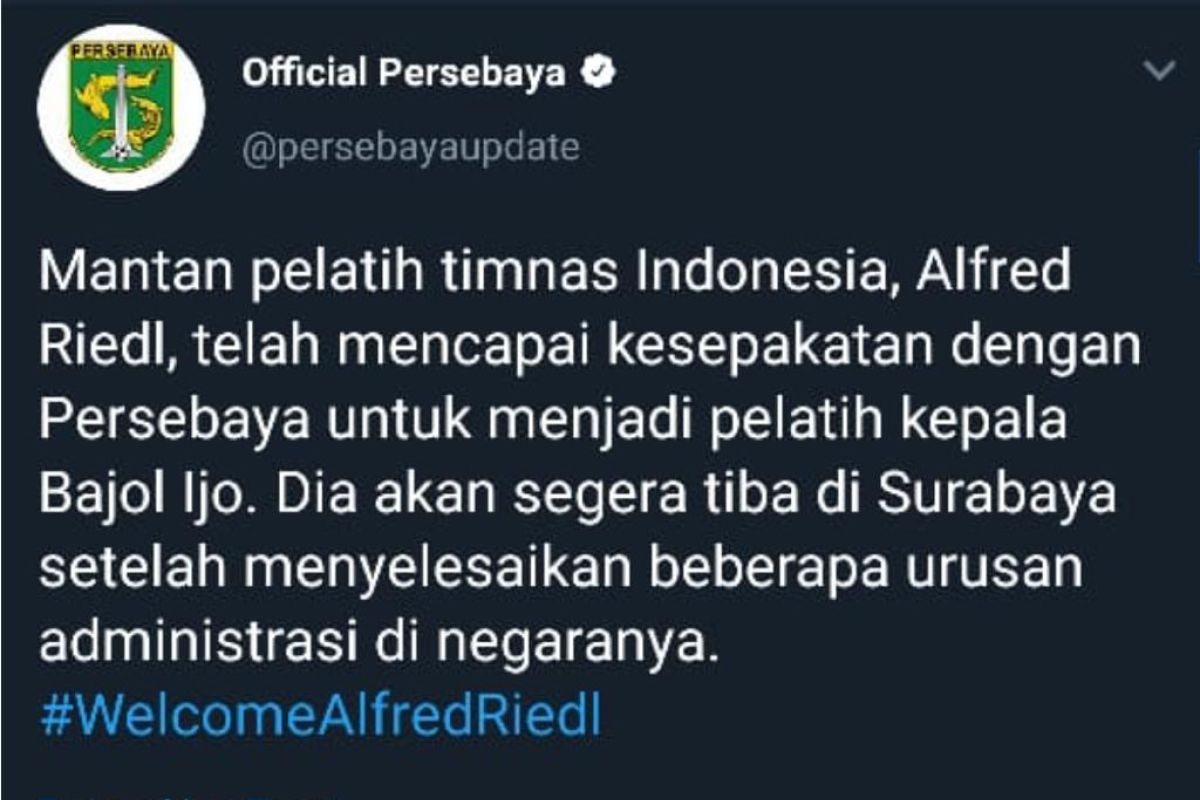 Persebaya pilih pelatih baru Alfred Riedl