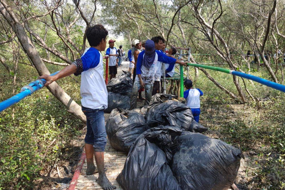 Pertamina bersih-bersih pesisir kawasan mangrove Muaragembong Bekasi