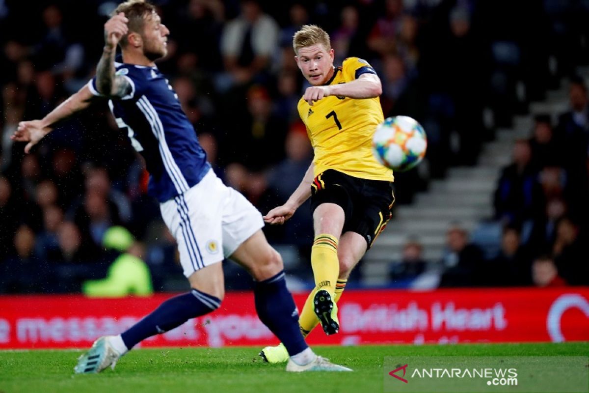 De Bruyne sempurna, Belgia hajar Skotlandia 4-0