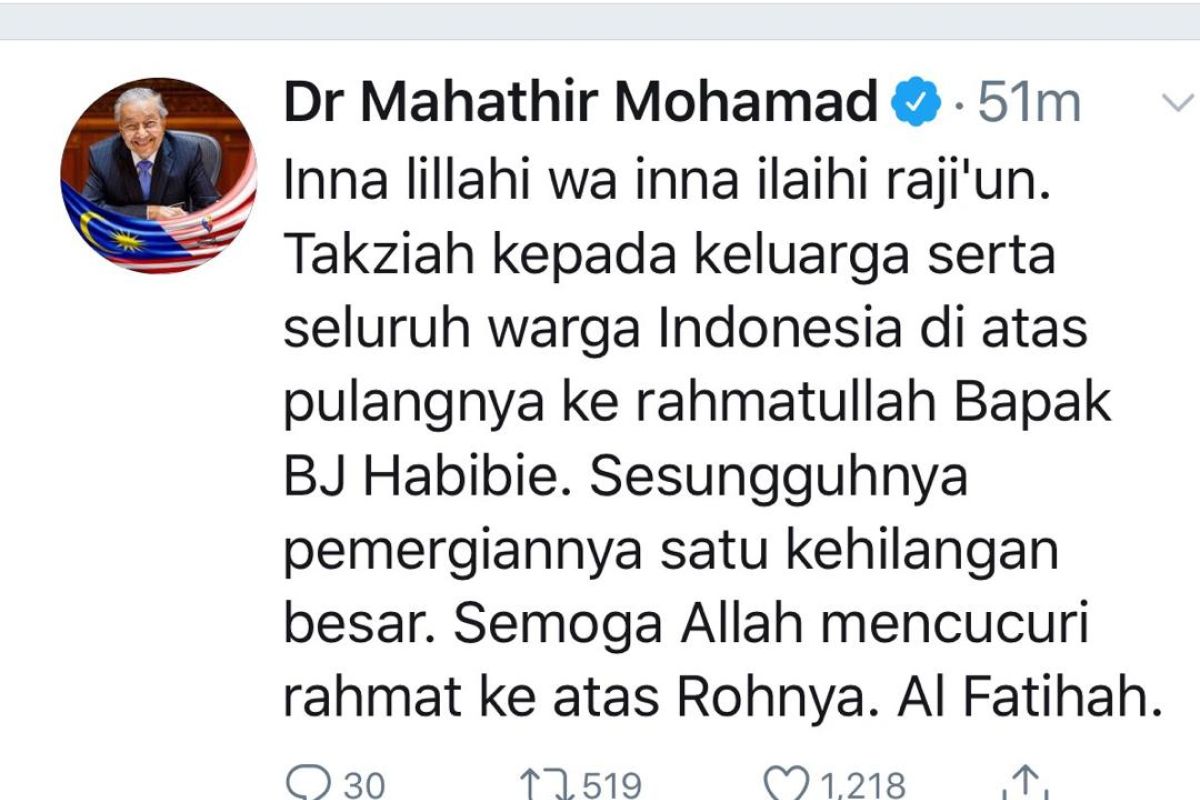 Mahathir turut belasungkawa atas wafatnya  BJ Habibie