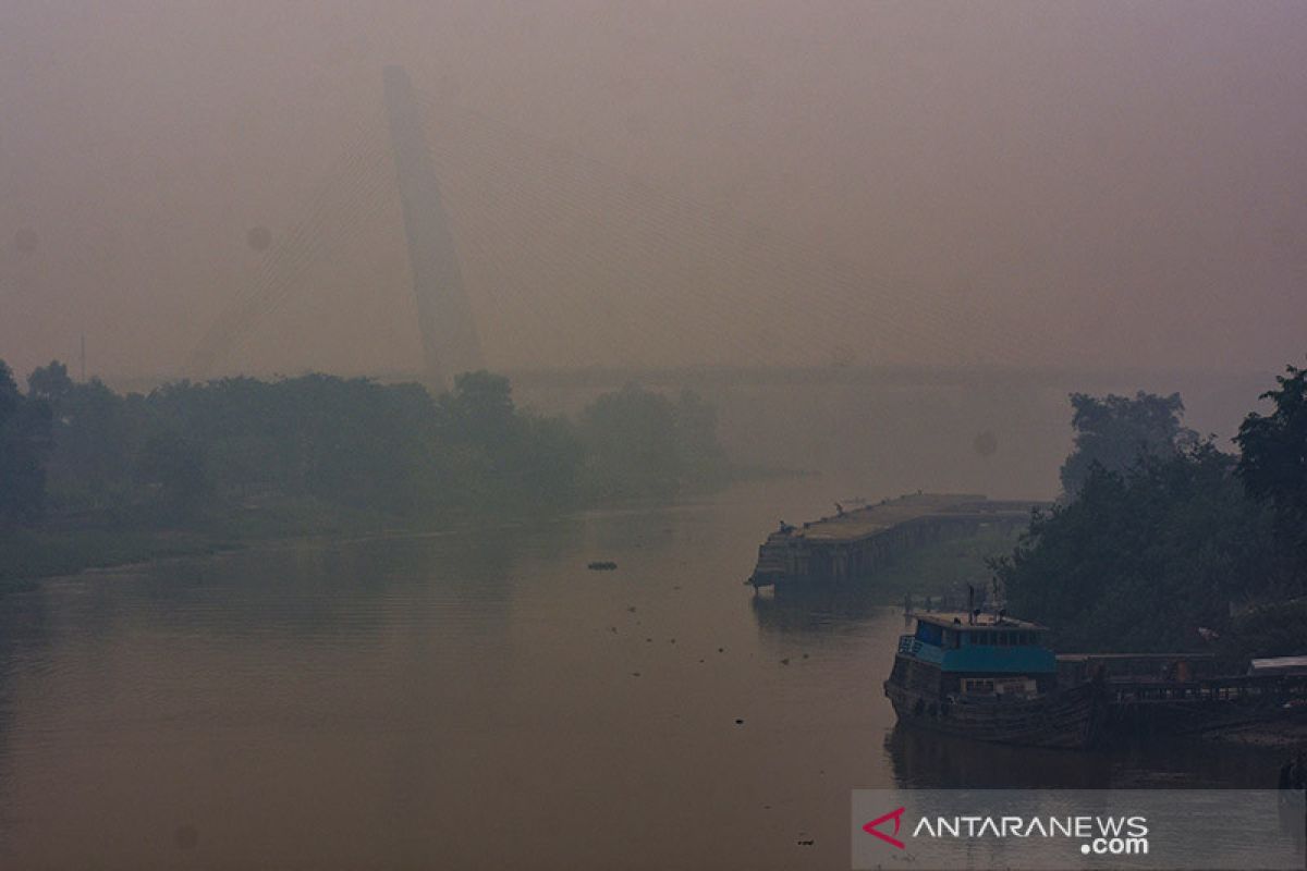 Karhutla Riau -  Jembatan Siak IV Pekanbaru seperti hilang ditelan kabut asap pekat