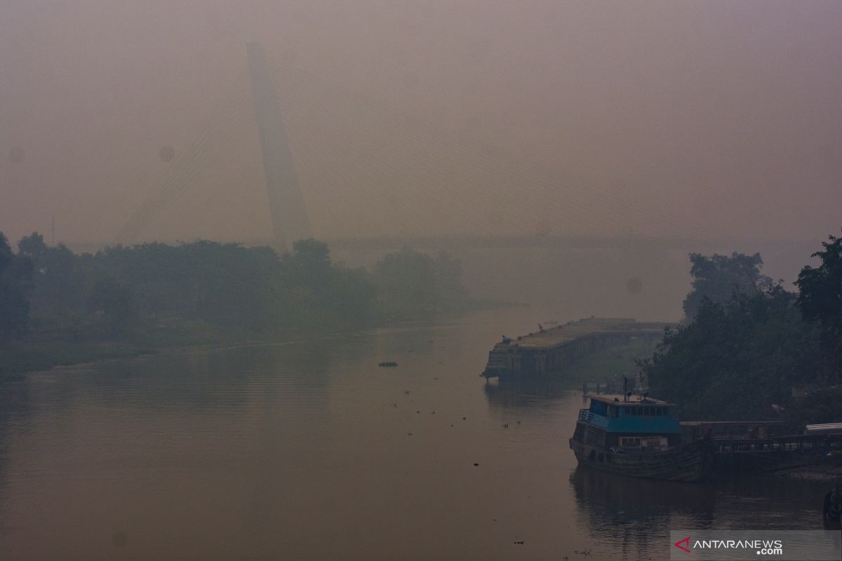 Kabut asap makin pekat, warga heboh jembatan Siak 