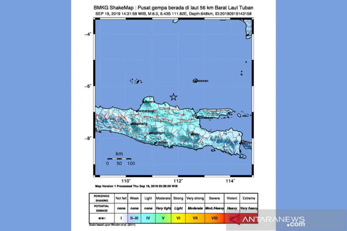 Gempa guncang Tuban dirasakan di 10 daerah Jatim