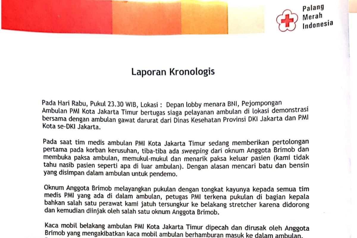 Surat berlogo PMI ungkap kronologi tindakan kekerasan oknum Brimob saat demo mahasiswa